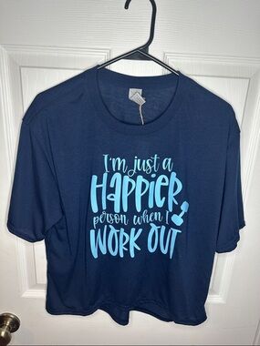 Navy Graphic Workout Tee - Light Blue Lettering